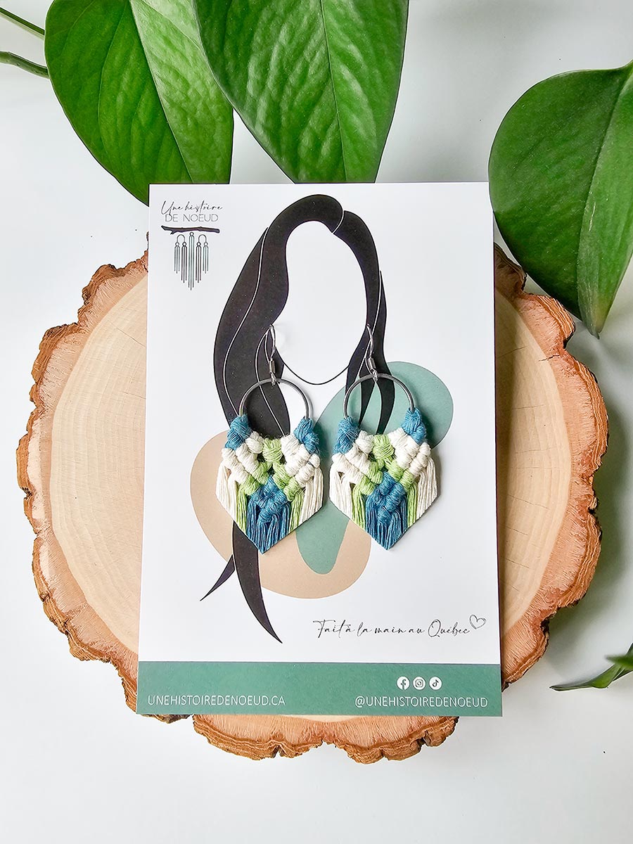 Boucles d'oreilles couleurs naturel, turquoise, matcha, anneau et crochets argent