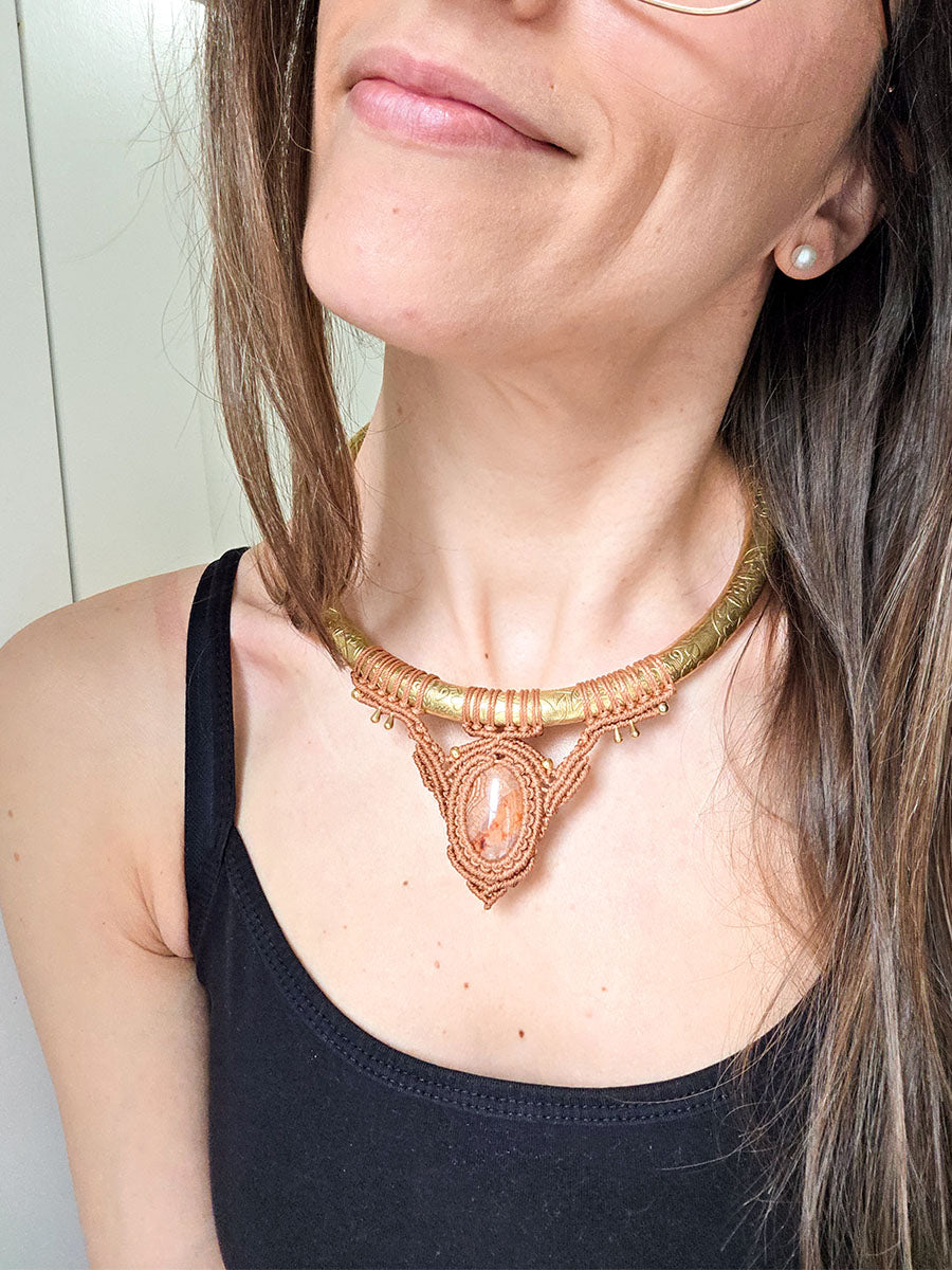 Soraya Necklace - Brass and micro-macrame, black