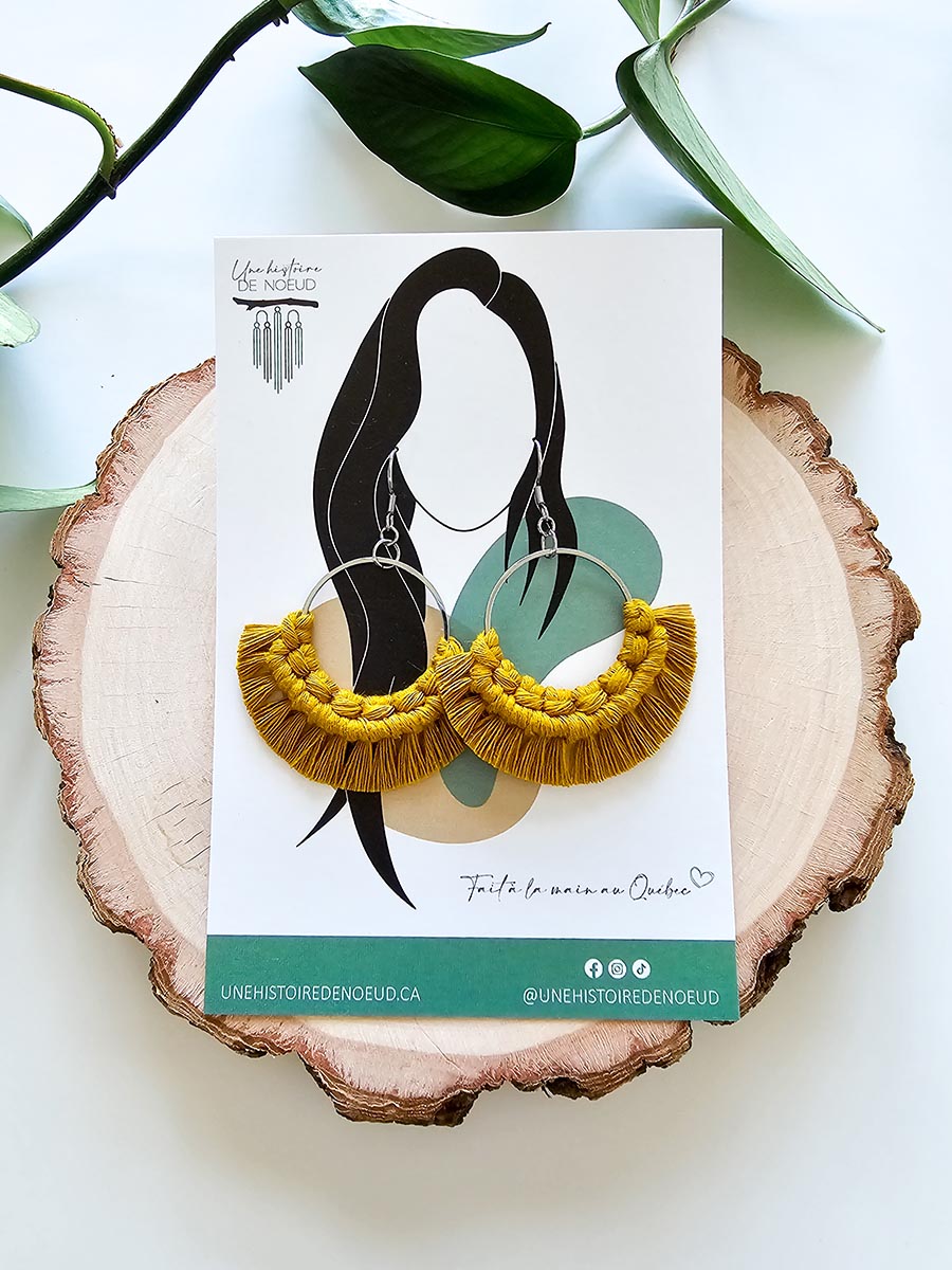 *Collection automne* Boucles d’oreilles couleur jaune épicé, anneau 30 mm