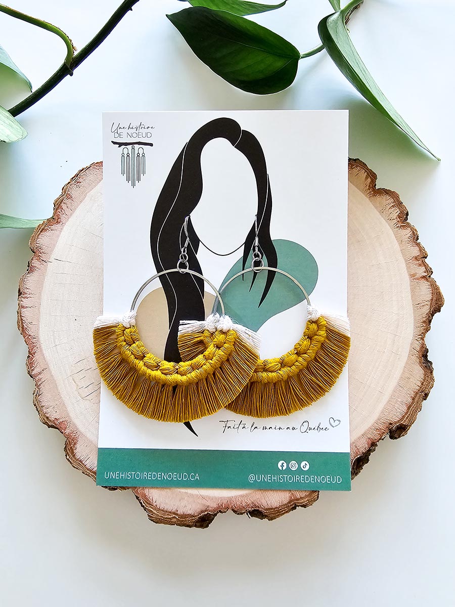 *Collection automne* Boucles d’oreilles couleur jaune épicé et nude, anneau 40 mm