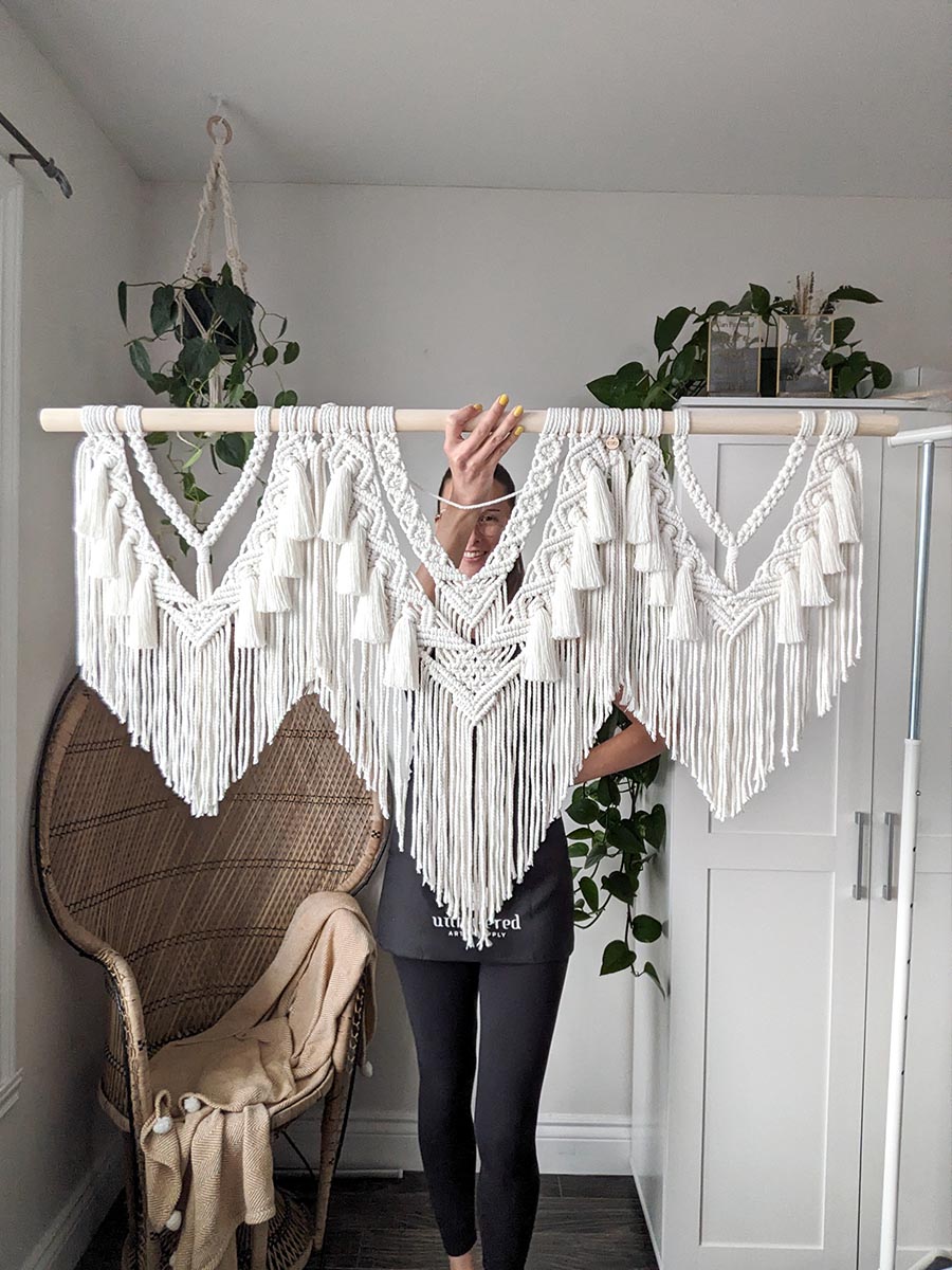 Grand macramé mural, couleur blanc chaud