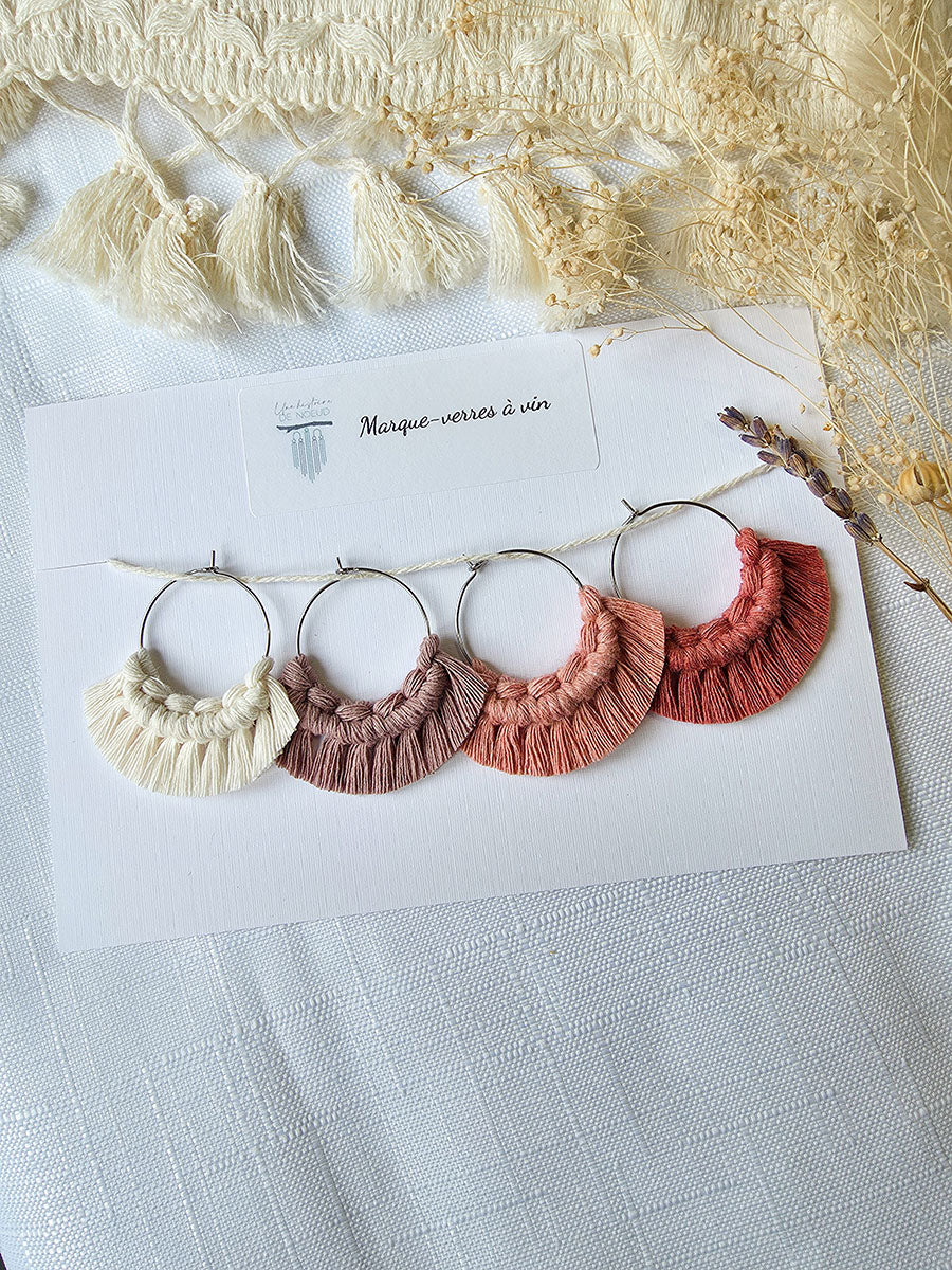 Marques verres à vin en macramé, ensemble de 4