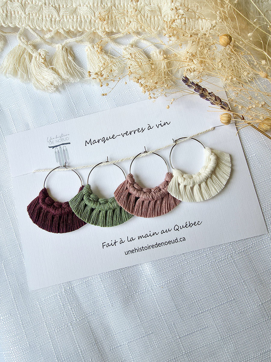 Marques verres à vin en macramé, ensemble de 4