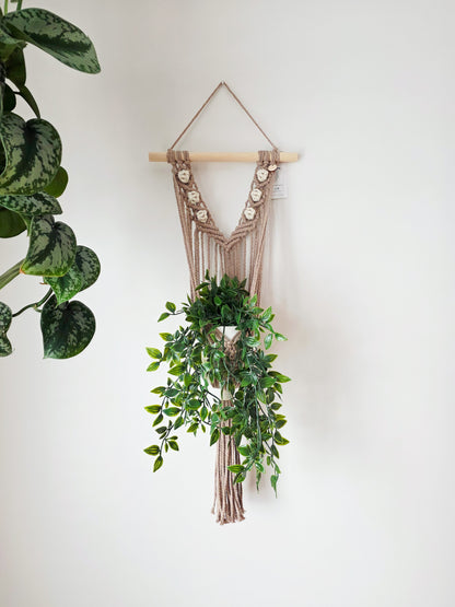 Jardinière murale Nahia – Macramé bohème, couleur taupe et naturel
