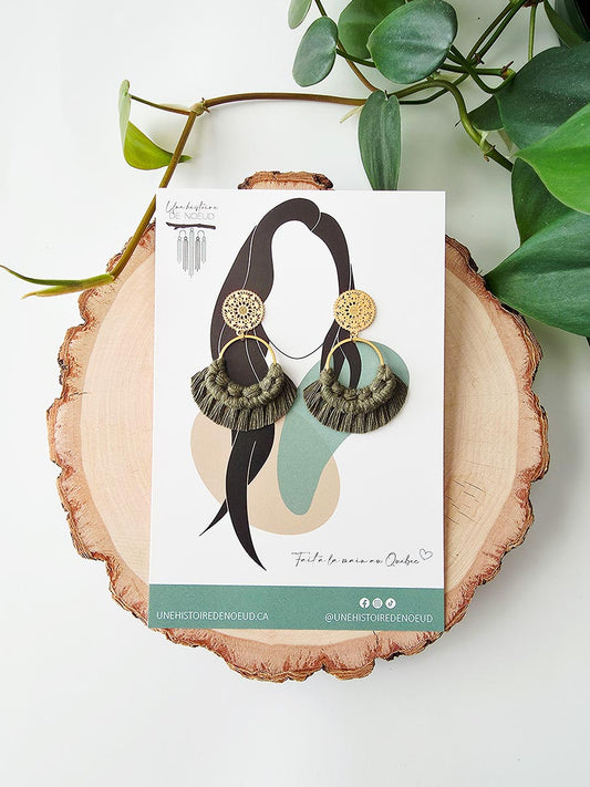 Boucles d’oreilles sur anneau or, couleur olive, anneau 20 mm