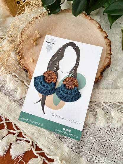 Boucles d’oreilles Mandala en macramé et bois – Format petit