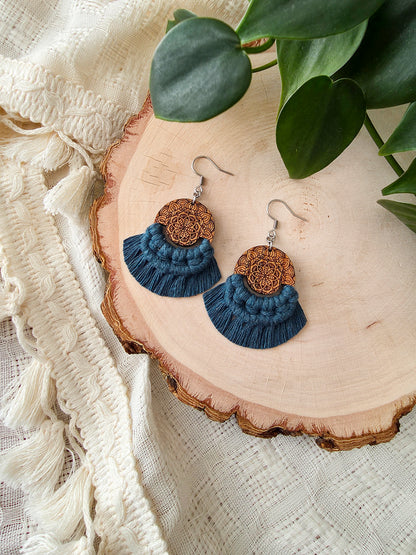 Boucles d’oreilles Mandala en macramé et bois – Format petit