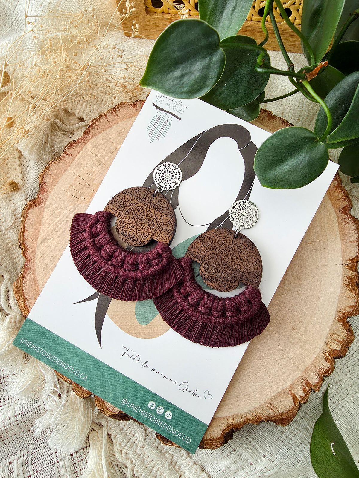 Boucles d’oreilles Mandala en bois – Format grand