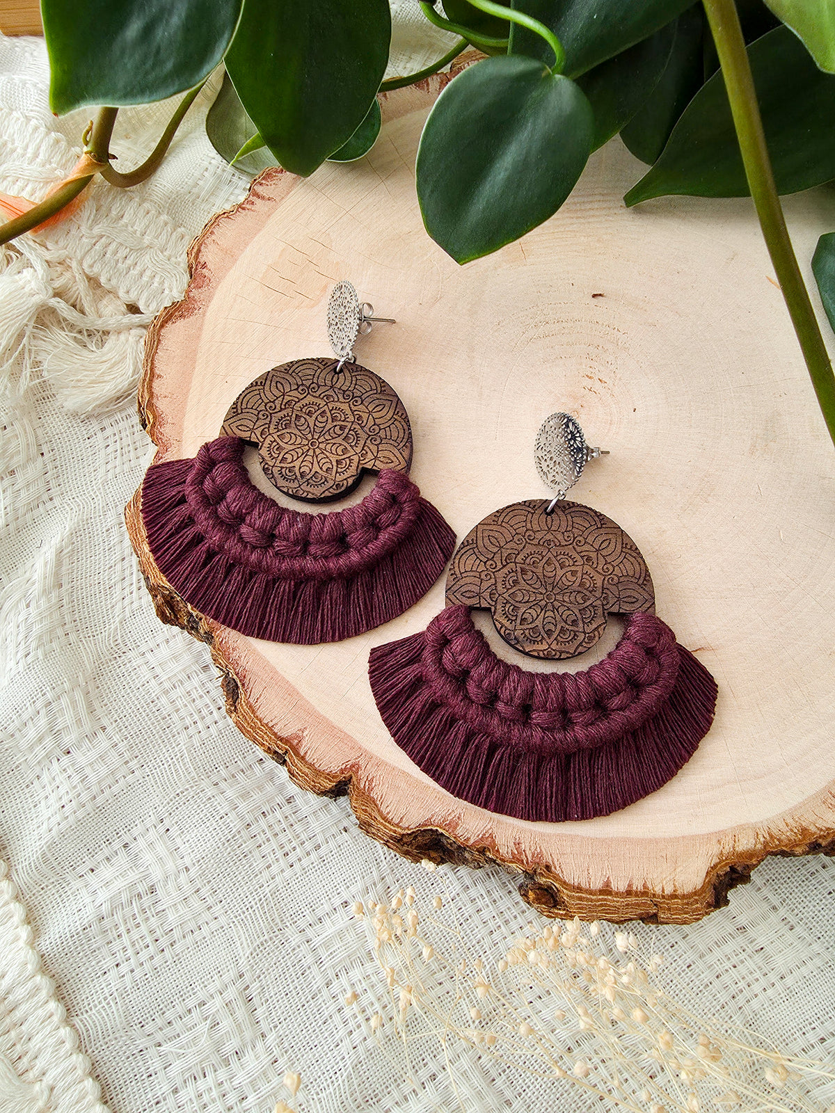 Boucles d’oreilles Mandala en bois – Format grand