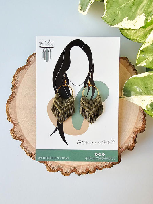 Boucles d'oreilles anneau 20 mm or, couleur olive