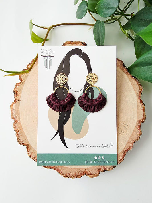 Boucles d’oreilles sur anneau or, couleur prune, anneau 20 mm