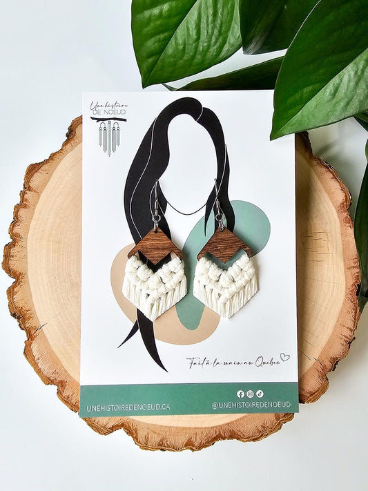 Boucles d’oreilles sur base en bois petite, couleur naturel et crochet argent