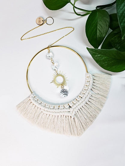Capteur de soleil en macramé avec breloque soleil, naturel