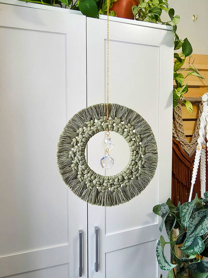 Aura Sun Catcher – Bohemian Macramé, Olive Color