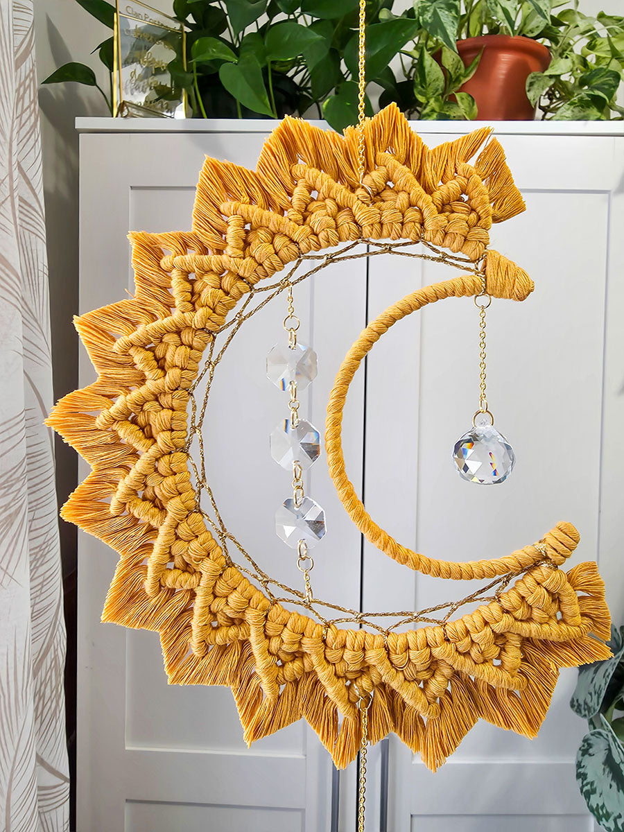 Capteur de soleil Celestia – Macramé bohème couleur jaune moutarde