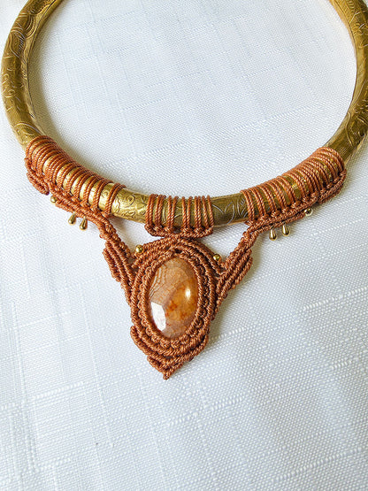 Soraya Necklace - Brass and micro-macrame, black