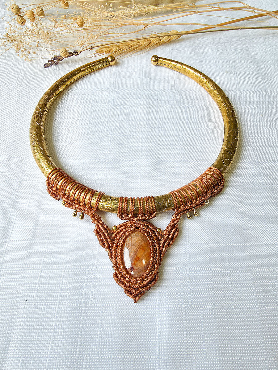 Soraya Necklace - Brass and micro-macrame, black