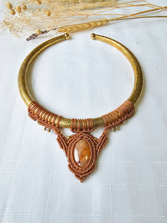 Soraya Necklace - Brass and micro-macrame, black