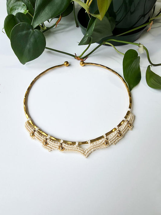 Yuma Necklace - Brass and micro-macrame, natural color
