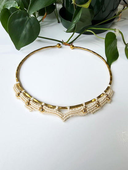 Yuma Necklace - Brass and micro-macrame, natural color