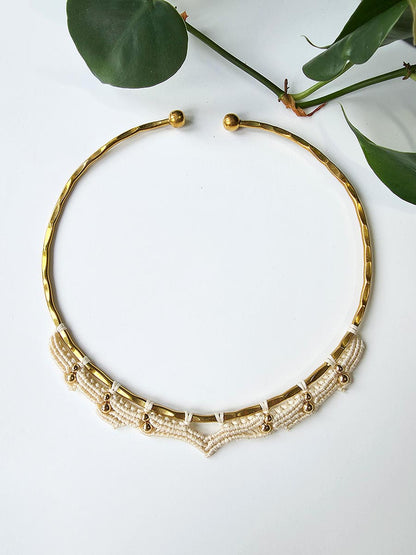 Yuma Necklace - Brass and micro-macrame, natural color