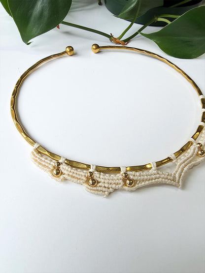 Yuma Necklace - Brass and micro-macrame, natural color
