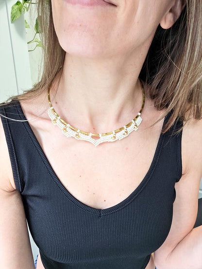 Yuma Necklace - Brass and micro-macrame, natural color