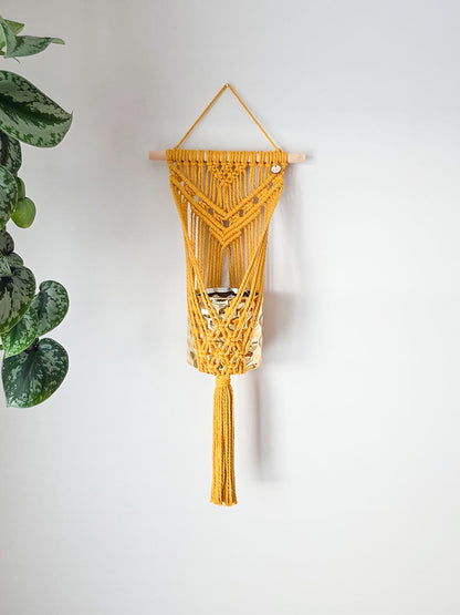 Clara Wall Planter – Bohemian Macrame, Mustard Yellow