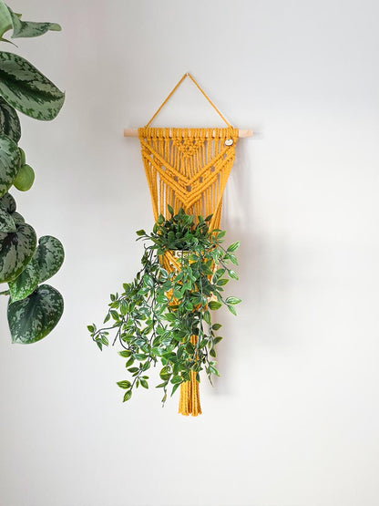 Clara Wall Planter – Bohemian Macrame, Mustard Yellow