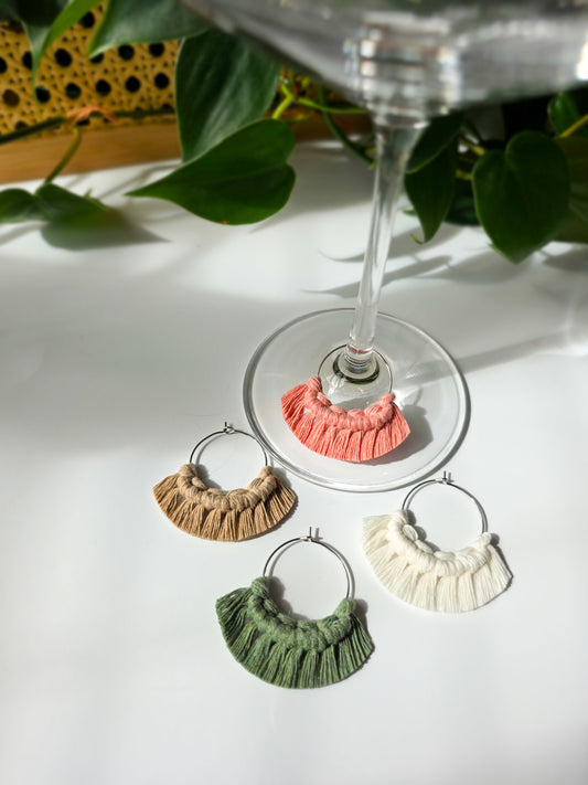 Macrame wine glass markers, set of 4