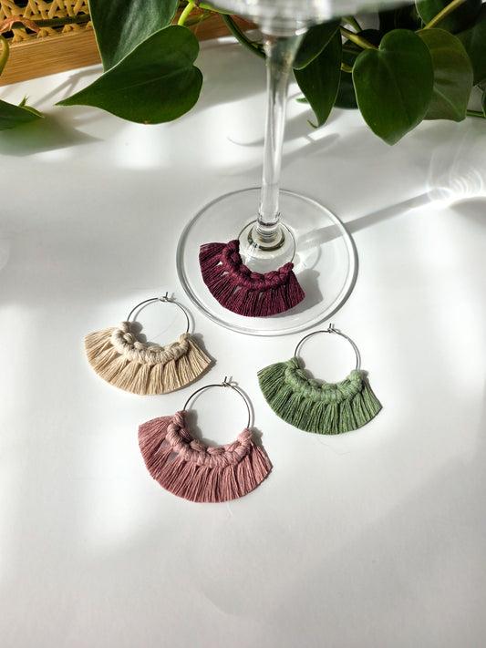 Macrame wine glass markers, set of 4