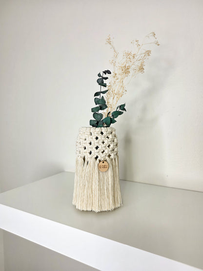 Vase Dahlia en macramé, bougeoir en verre, couleur naturelle
