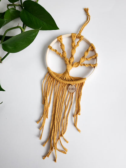 Arbre de vie Naya – Macramé bohème, couleur jaune moutarde