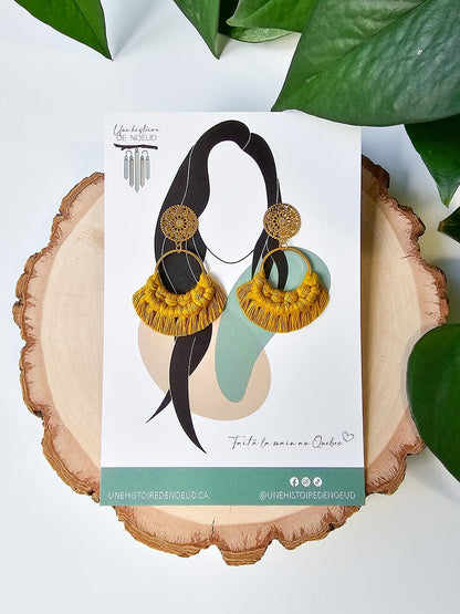 Boucles d’oreilles couleur jaune épicé, anneau 20 mm, crochet or