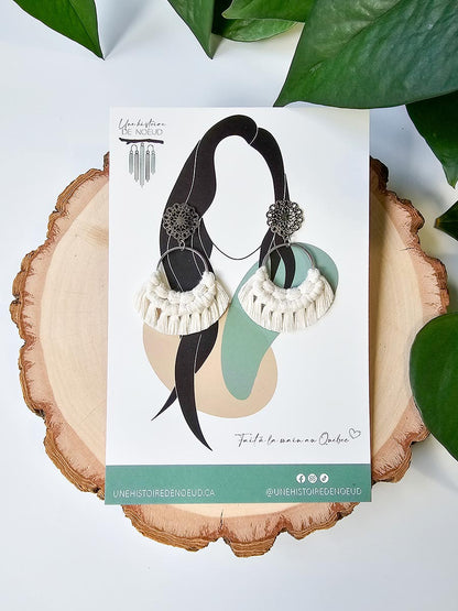 Boucles d’oreilles couleur naturel, anneau 20 mm, crochet argent