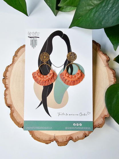 Boucles d’oreilles couleur orange brûlé, anneau 20 mm, crochet or