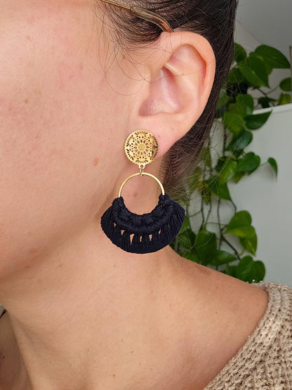 Boucles d’oreilles sur anneau or, couleur naturel, anneau 20 mm