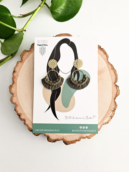 Boucles d’oreilles sur anneau or, couleur olive, anneau 20 mm