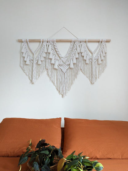 Grand macramé mural, couleur blanc chaud