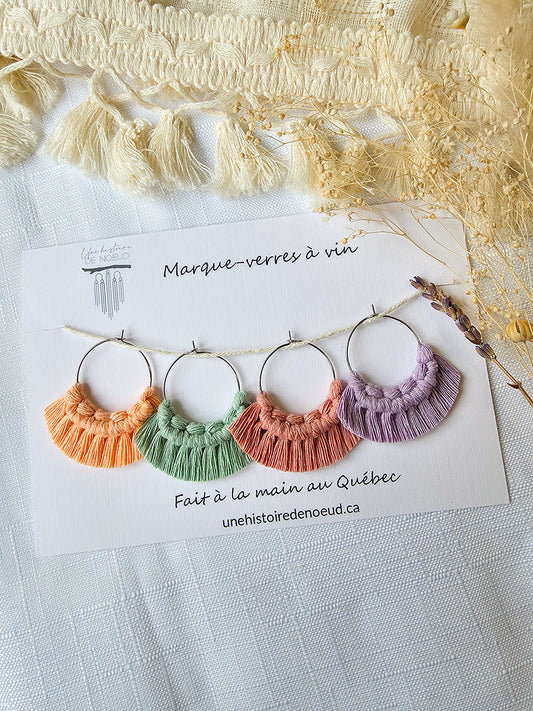 Marques verres à vin en macramé, ensemble de 4