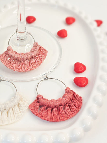 Colletion Saint-Valentin - Marques verres à vin en macramé, ensemble de 4