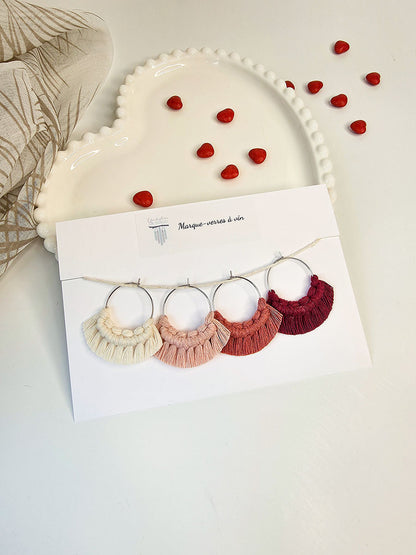 Colletion Saint-Valentin - Marques verres à vin en macramé, ensemble de 4