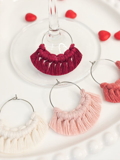 Colletion Saint-Valentin - Marques verres à vin en macramé, ensemble de 4