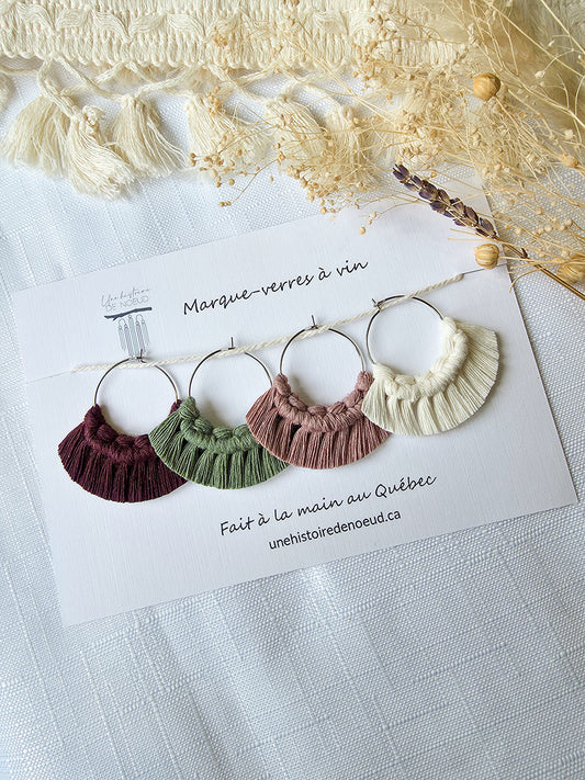 Marques verres à vin en macramé, ensemble de 4