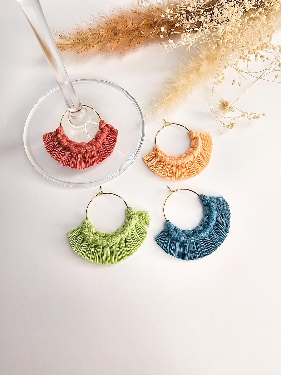 Marques verres à vin en macramé, ensemble de 4