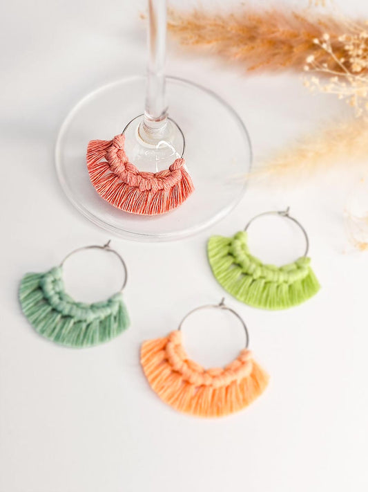 Marques verres à vin en macramé, ensemble de 4