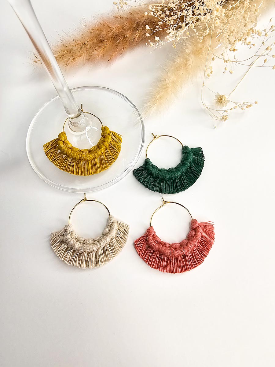 Marques verres à vin en macramé, ensemble de 4