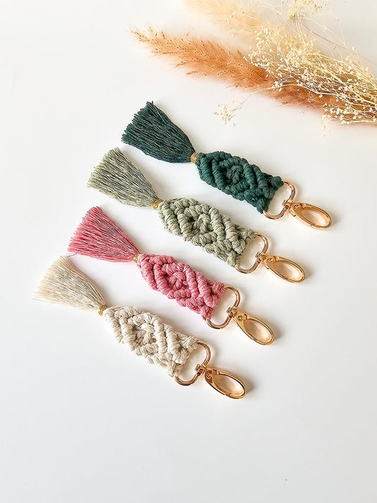 Porte-clés en macramé pince or